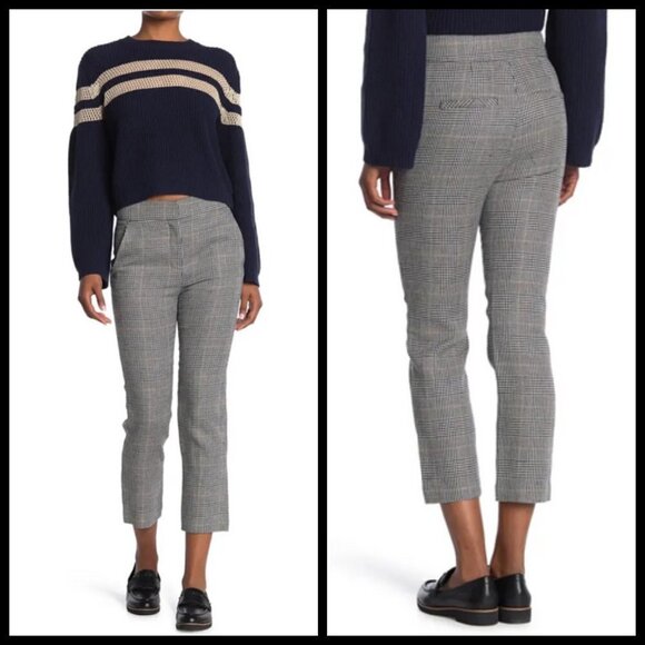 💕VERONICA BEARD💕 Gemini Pant Cropped Length - Navy Houndstooth Print 10 NWT - Picture 2 of 12